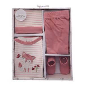 Quiltex Girls  Fox 4Pc Layette Box Set, White